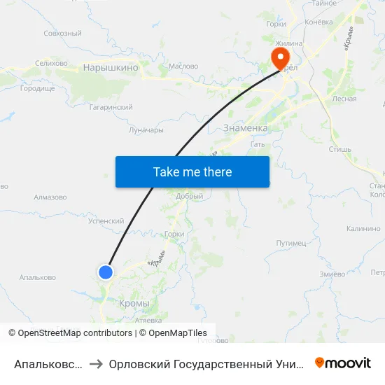 Апальковский Поворот to Орловский Государственный Университет. Медицинский Институт map