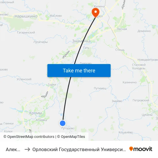 Алексеевка to Орловский Государственный Университет. Медицинский Институт map