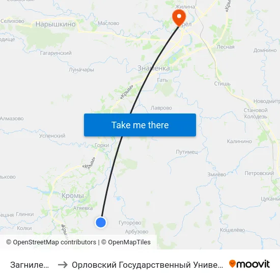 Загнилецкий Хутор to Орловский Государственный Университет. Медицинский Институт map