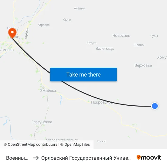 Военный Городок to Орловский Государственный Университет. Медицинский Институт map
