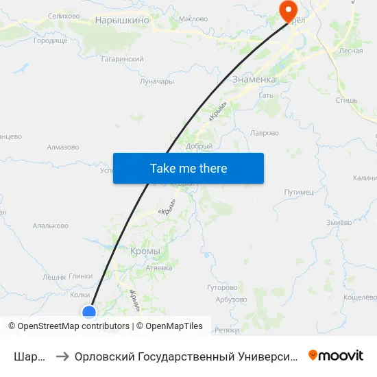 Шарыкино to Орловский Государственный Университет. Медицинский Институт map