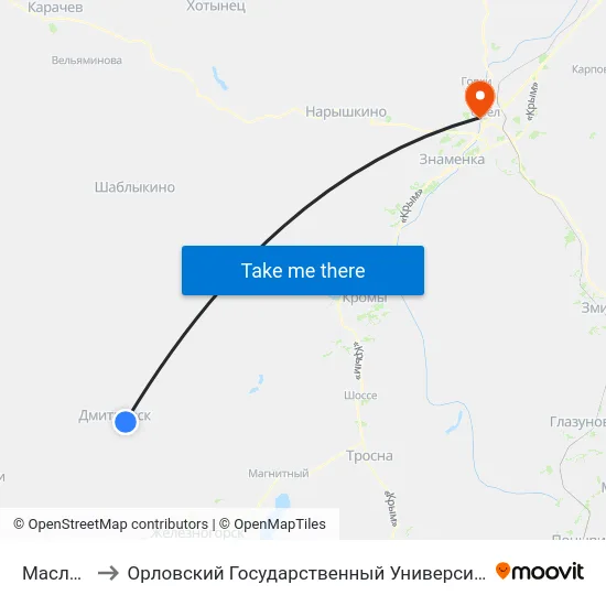 Маслозавод to Орловский Государственный Университет. Медицинский Институт map