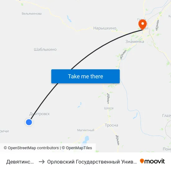 Девятинский Поворот to Орловский Государственный Университет. Медицинский Институт map