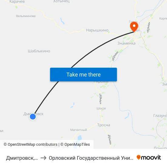 Дмитровск, Автостанция to Орловский Государственный Университет. Медицинский Институт map