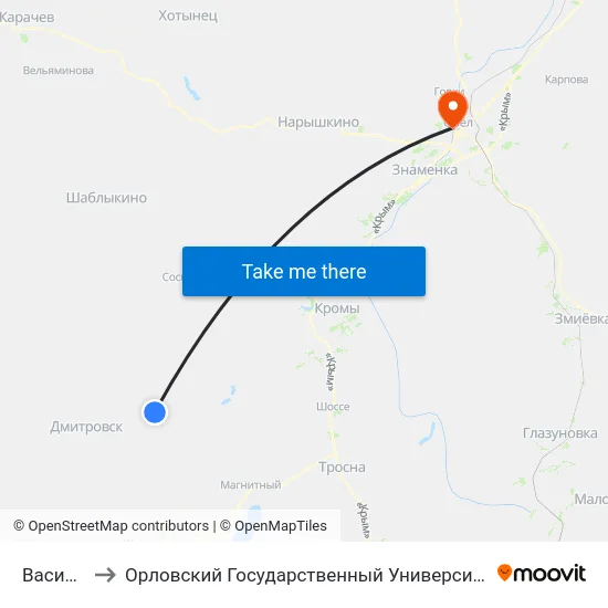 Васильевка to Орловский Государственный Университет. Медицинский Институт map
