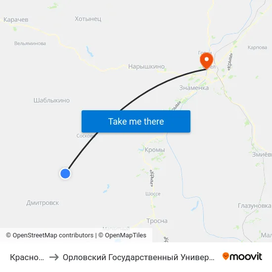 Красное Знамя to Орловский Государственный Университет. Медицинский Институт map