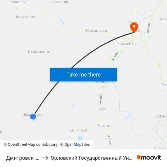 Дмитровск, Красная Улица to Орловский Государственный Университет. Медицинский Институт map