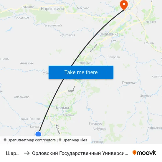 Шарыкино to Орловский Государственный Университет. Медицинский Институт map