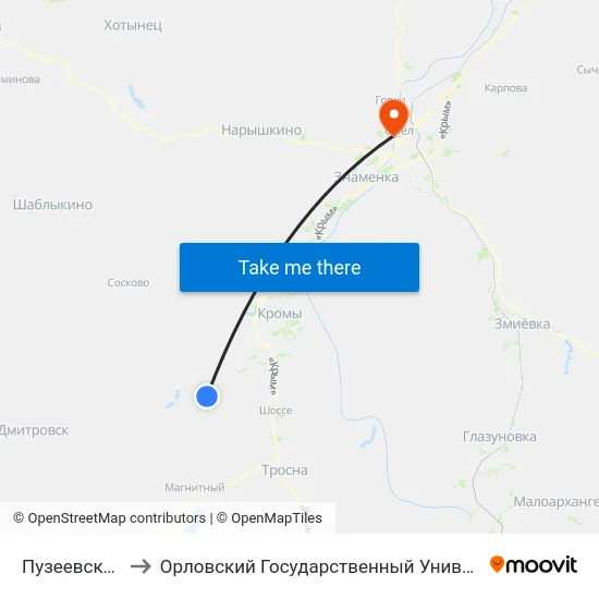 Пузеевский Поворот to Орловский Государственный Университет. Медицинский Институт map