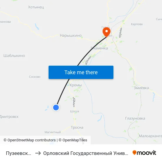Пузеевский Поворот to Орловский Государственный Университет. Медицинский Институт map