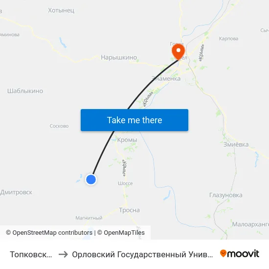 Топковский Поворот to Орловский Государственный Университет. Медицинский Институт map