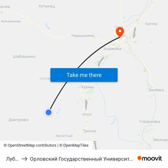 Лубянки to Орловский Государственный Университет. Медицинский Институт map