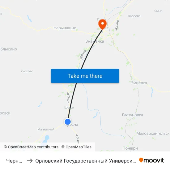 Чернородье to Орловский Государственный Университет. Медицинский Институт map