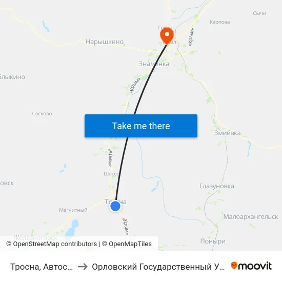 Тросна, Автостанция (Высадка) to Орловский Государственный Университет. Медицинский Институт map