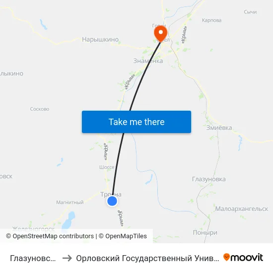 Глазуновский Поворот to Орловский Государственный Университет. Медицинский Институт map