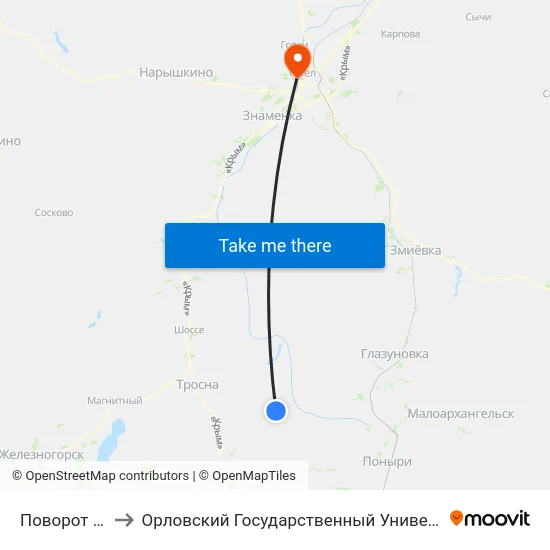 Поворот На Гнилец to Орловский Государственный Университет. Медицинский Институт map