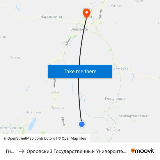 Гнилец to Орловский Государственный Университет. Медицинский Институт map