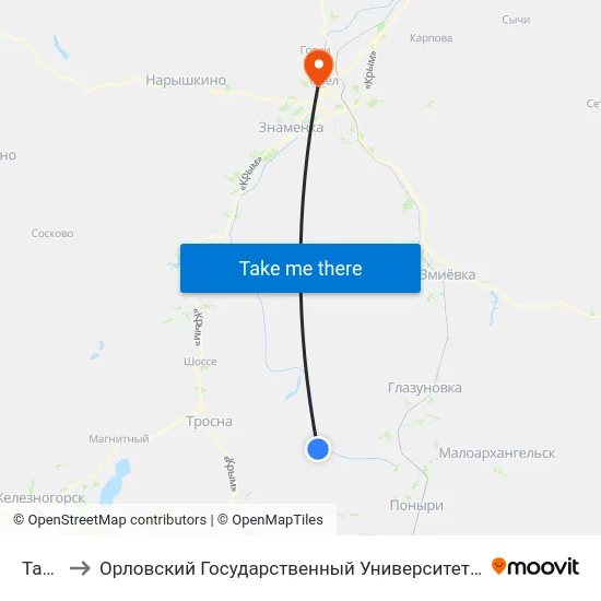 Тагино to Орловский Государственный Университет. Медицинский Институт map