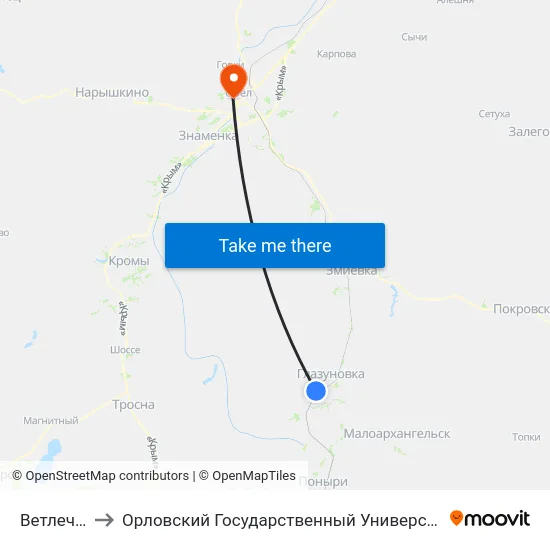 Ветлечебница to Орловский Государственный Университет. Медицинский Институт map