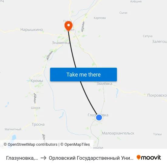 Глазуновка, Автостанция to Орловский Государственный Университет. Медицинский Институт map