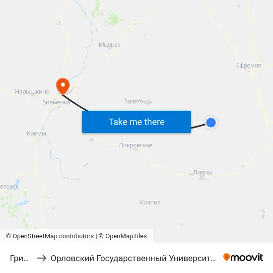 Гриневка to Орловский Государственный Университет. Медицинский Институт map