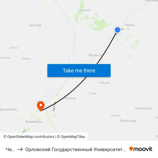 Чернь to Орловский Государственный Университет. Медицинский Институт map
