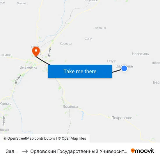 Залегощь to Орловский Государственный Университет. Медицинский Институт map