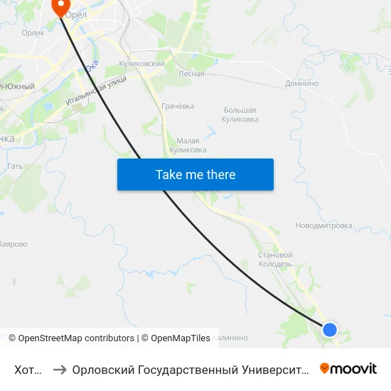 Хотетово to Орловский Государственный Университет. Медицинский Институт map