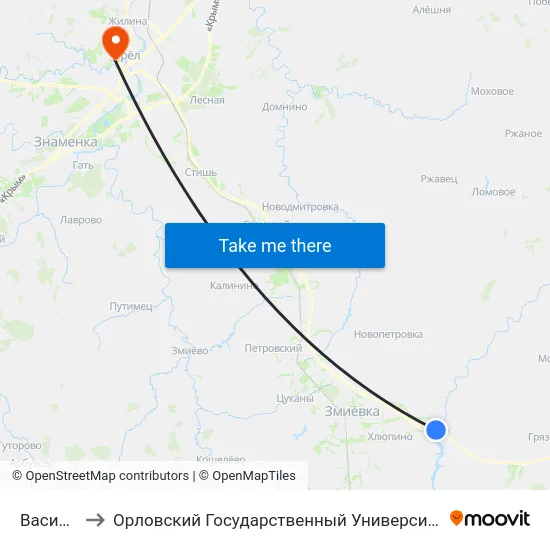 Васильевка to Орловский Государственный Университет. Медицинский Институт map