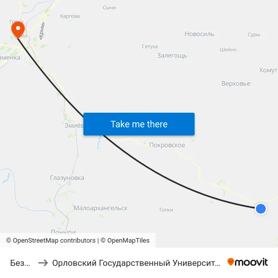 Безодное to Орловский Государственный Университет. Медицинский Институт map