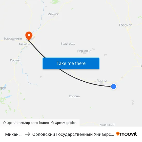 Михайловский to Орловский Государственный Университет. Медицинский Институт map