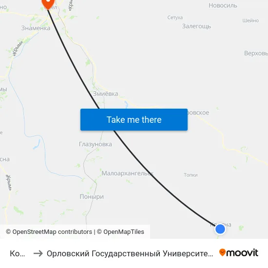 Колпны to Орловский Государственный Университет. Медицинский Институт map