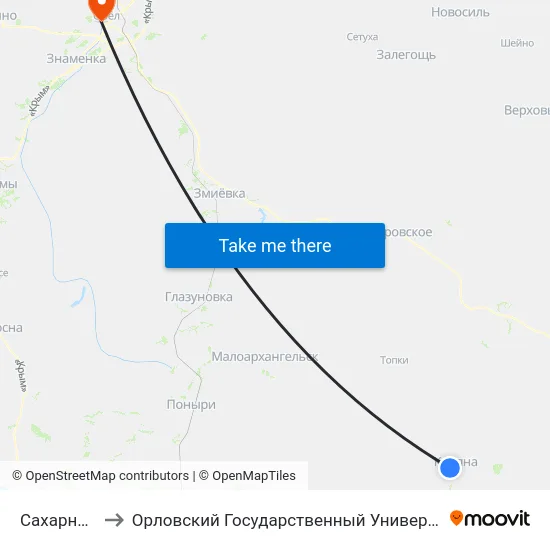 Сахарный Завод to Орловский Государственный Университет. Медицинский Институт map