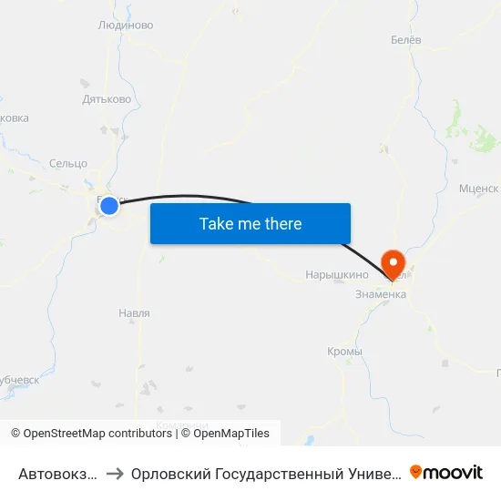 Автовокзал, Брянск to Орловский Государственный Университет. Медицинский Институт map