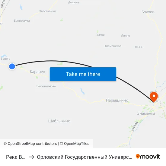 Река Велимья to Орловский Государственный Университет. Медицинский Институт map