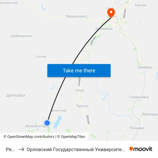 Рясник to Орловский Государственный Университет. Медицинский Институт map