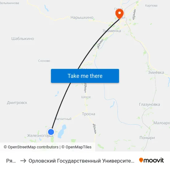 Рясник to Орловский Государственный Университет. Медицинский Институт map