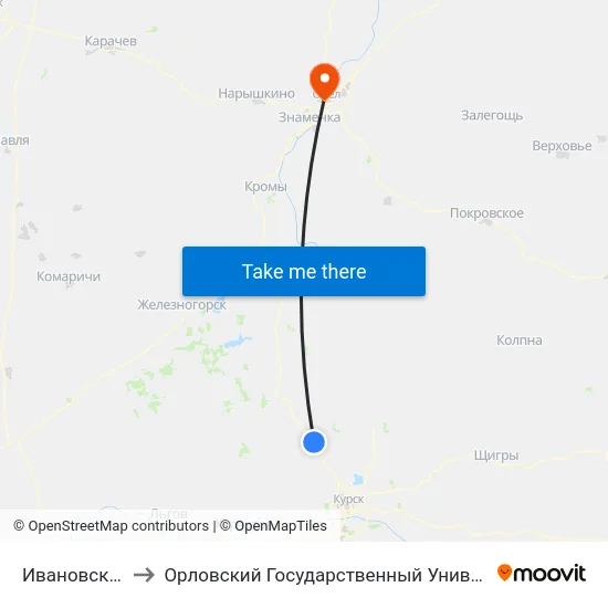 Ивановский Поворот to Орловский Государственный Университет. Медицинский Институт map