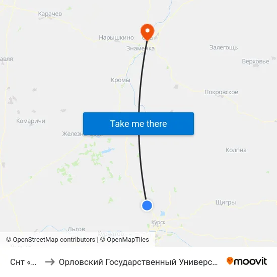Снт «Пруды» to Орловский Государственный Университет. Медицинский Институт map