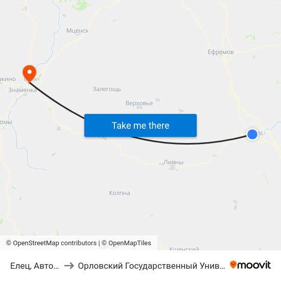 Елец, Автостанция №2 to Орловский Государственный Университет. Медицинский Институт map