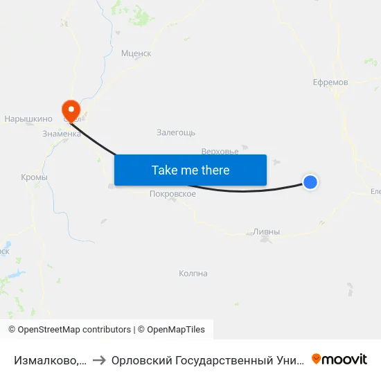 Измалково, Автостанция to Орловский Государственный Университет. Медицинский Институт map