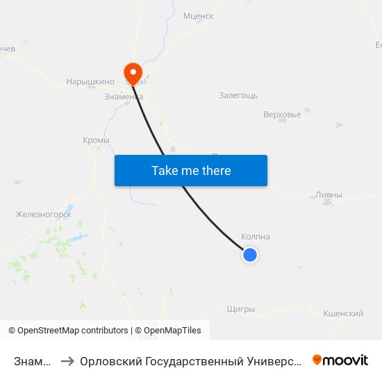 Знаменское to Орловский Государственный Университет. Медицинский Институт map