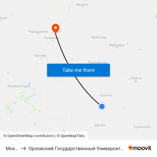 Моховое to Орловский Государственный Университет. Медицинский Институт map