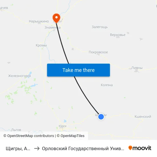 Щигры, Автостанция to Орловский Государственный Университет. Медицинский Институт map