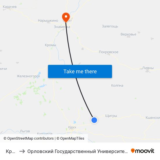 Кресты to Орловский Государственный Университет. Медицинский Институт map