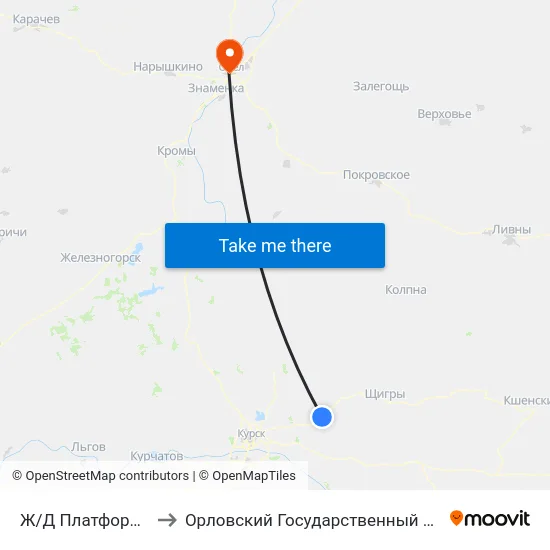 Ж/Д Платформа «29-Й Километр» to Орловский Государственный Университет. Медицинский Институт map