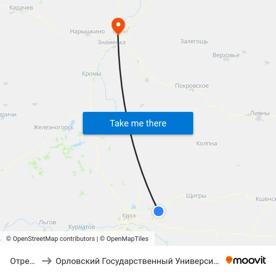 Отрешково to Орловский Государственный Университет. Медицинский Институт map