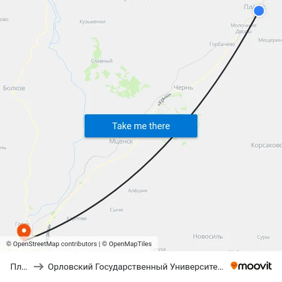 Плавск to Орловский Государственный Университет. Медицинский Институт map