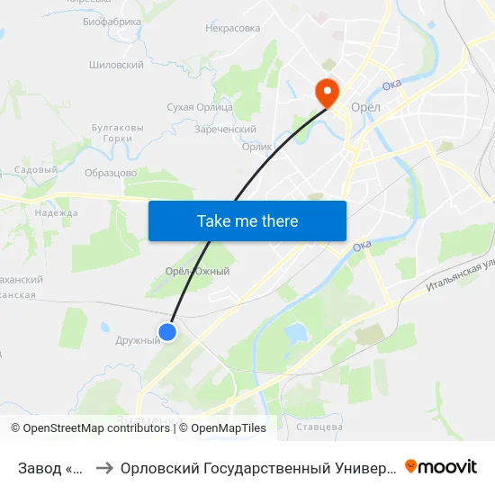 Завод «Химмаш» to Орловский Государственный Университет. Медицинский Институт map