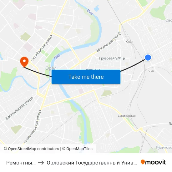 Ремонтный Переулок to Орловский Государственный Университет. Медицинский Институт map
